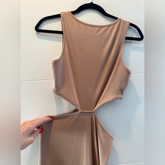 Fortexo khaki cutout waist midi bodycon tank dress summer vacation party beach S - Picture 9 of 12